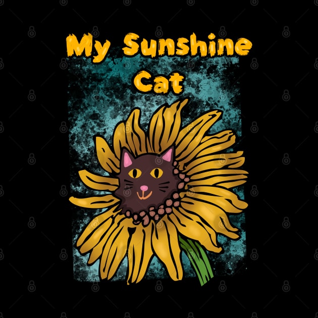 My Sunshine Cat Green Blue Background Sunflower by wildjellybeans