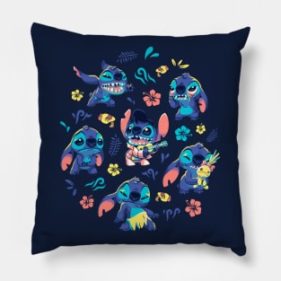 Cute Stitch Pattern // 90s Kid, Cartoon Alien, Hawaii Pillow