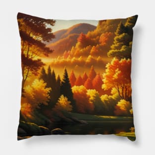 Autumn River in a Forest Pillow