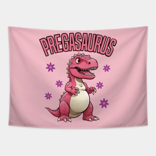 Pregasaurus, Pink Pregnant Dinosaur with Flowers Tapestry