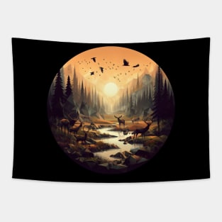 Low Poly Forest at Sunset Tapestry