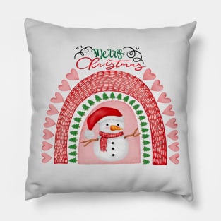 Snowman Christmas Rainbow Pillow