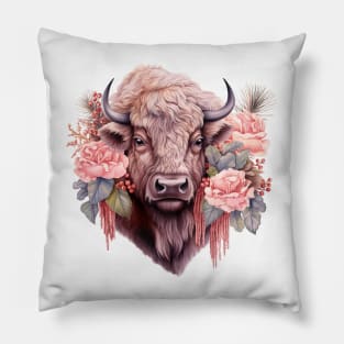 Pink Christmas Bison Pillow