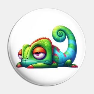Lazy Chameleon Illustration Pin