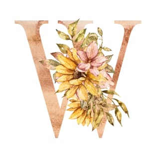 Watercolor sunflower bouquet monogram letter W T-Shirt
