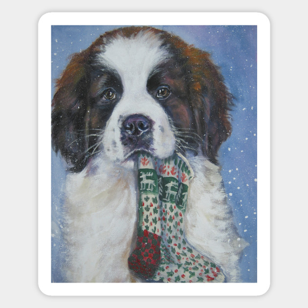 St Bernard Christmas Fine Art Painting Saint Bernard Sticker