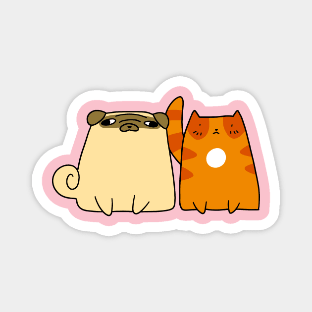 Pug and Orange Tabby Cat Magnet by saradaboru