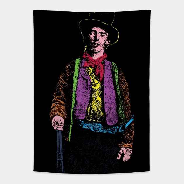 Billy the Kid Retro 80s Style Billy the Kid Western Outlaw Cowboy Tapestry by PelagiosCorner