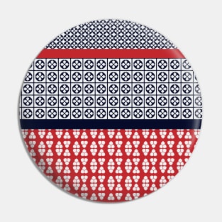 Japanese Style Ethnic Quilt Blue and Red Pin