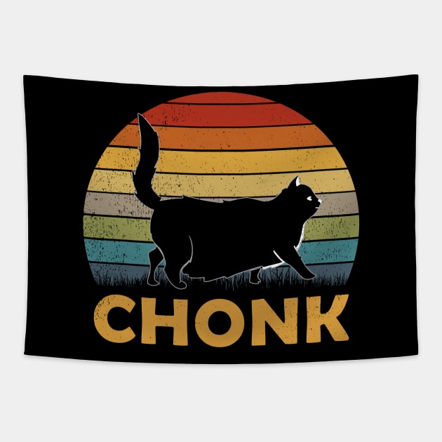 Retro Vintage Chonk - Halloween Black Cat T-shirt Tapestry by kimmygoderteart