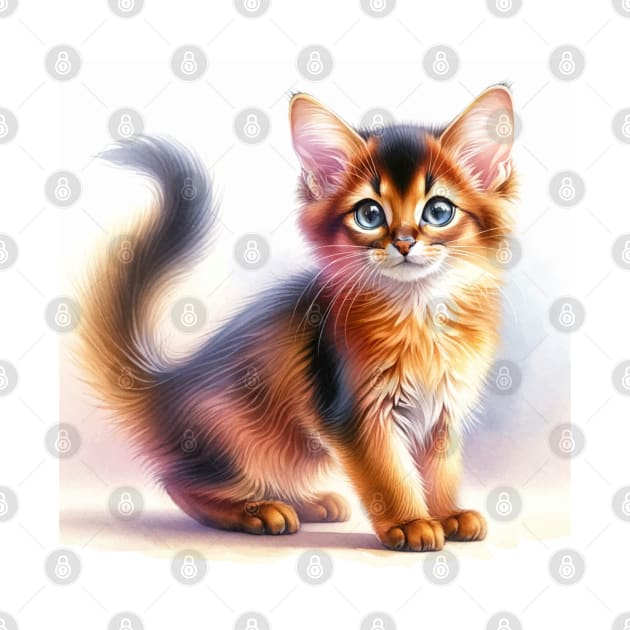 Somali Watercolor Kitten - Cute Kitties by Aquarelle Impressions