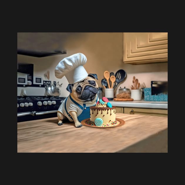 Pug Dog Cake Baker Chef by candiscamera