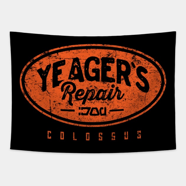 Yeager's Repair Shop Tapestry by MindsparkCreative