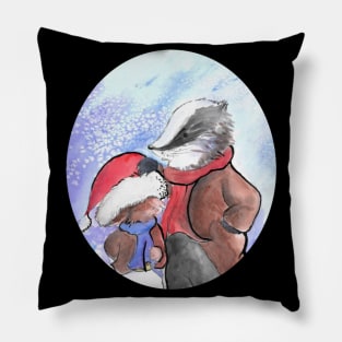 Ratty and Badger Christmas card - Mole Noelle - Christmas inspired designs Pillow