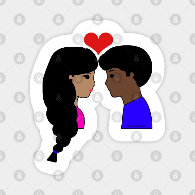 Kawaii Interracial Couple Love Cartoon Dark Black/Brown Magnet by faiiryliite
