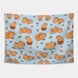 A capybara pattern of capybas swimming and being chill Tapestry