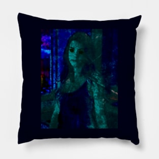 Beautiful girl in blue and green dark tones. Very nice. Pillow