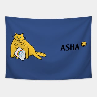 Worker Asha Cuddly Cat Essential Employee Meme Rainbow Tapestry