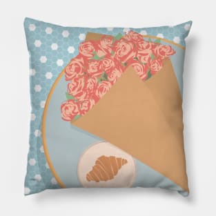 Les Fleurs de Paris - Roses, Croissants and Cafes Pillow