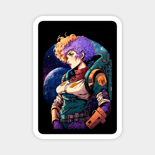 Anime Girl Space Astronaut with Colourful Hair Magnet by Bubblebug