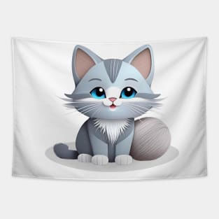 Gray Cat Blue Tapestry