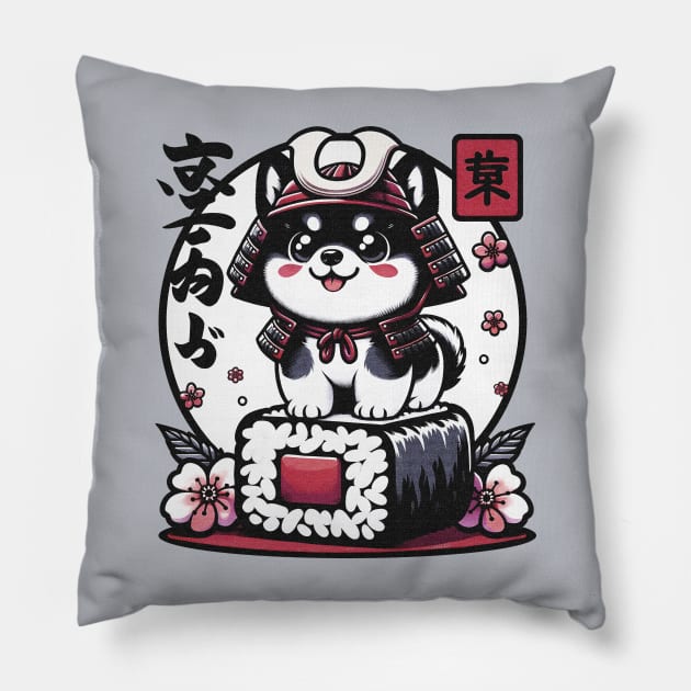 Kawaii Cute Animal Puppy Dog On Sushi Japanese Pillow by EmuftyDesign