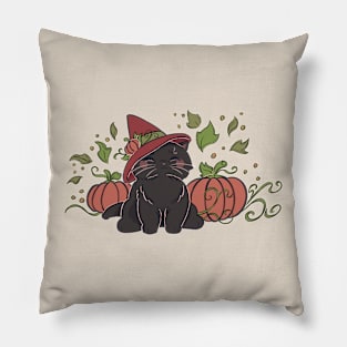 Black Autumn Pumpkin Cat Pillow