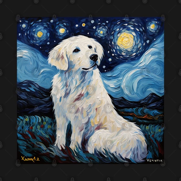 Kuvasz Painted in Starry Night style by NatashaCuteShop