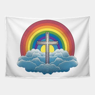 Heaven is a Rainbow - Clouds and Cross - LGBTQIA LGBT Pride - Love is Love Tapestry