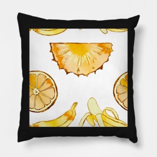 pineapple, banana, yellow, orange, juicy, fruit, glitter, gold, summer, pattern, funny, sunny Pillow