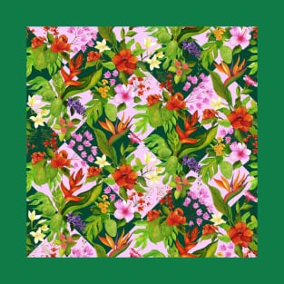 Pink and Green Tropical Flora T-Shirt