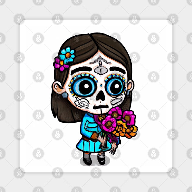sugar skull flower girl Magnet by KeeRodDesigner1