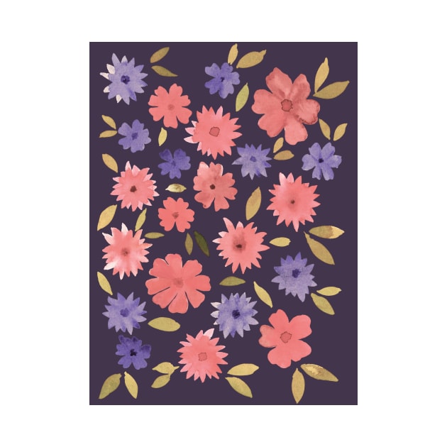 Loose floral - dusty pink on purple by wackapacka