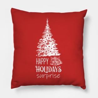 Winter Holidays Joke with Cat and Christmas Tree Pillow