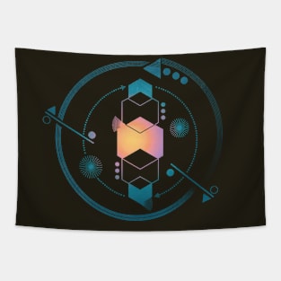 Galaxy geometric Planet blue abstract Tapestry