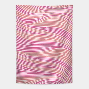 Flowing Doodle in Pink and Coral With White Lines Tapestry