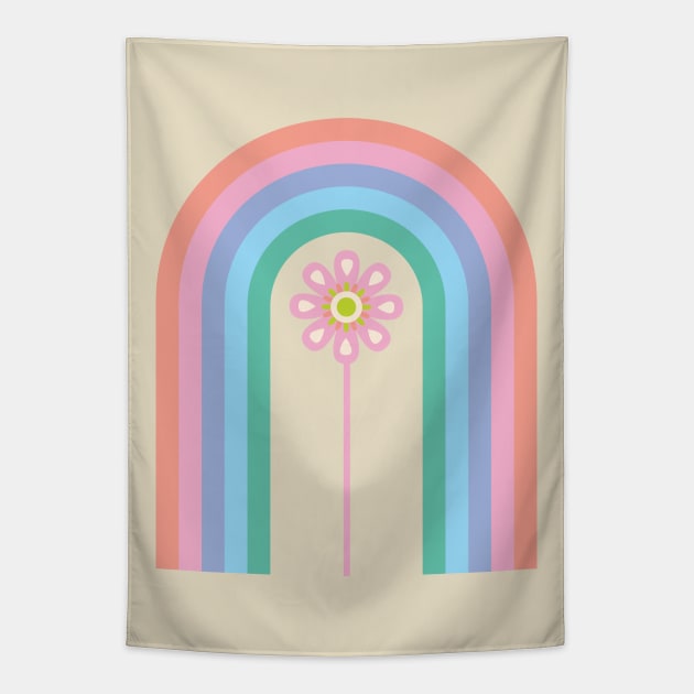 RAINBOW FLORAL Retro Mid-Century Modern Geometric Vintage Flower in Cottage Pastels - UnBlink Studio by Jackie Tahara Tapestry by UnBlink Studio by Jackie Tahara