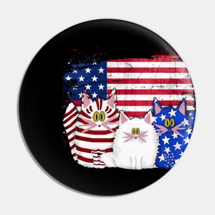 Red White Blue Cats USA Flag Firework 4th Of July Shirt Pin