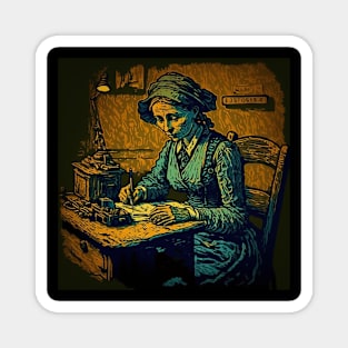 Van Gogh-style illustration of a woman sitting at a table Magnet