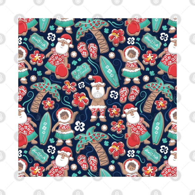 Mele Kalikimaka Hawaiian Christmas gingerbread cookies // pattern // navy blue background by SelmaCardoso