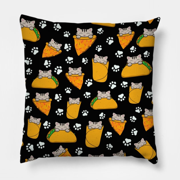 Pizza, taco and burrito pattern Pillow by Purrfect