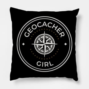 Geocacher girl logo round Pillow