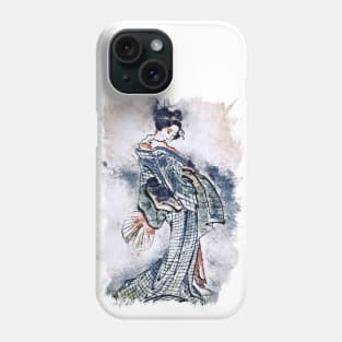 Beautiful Geisha in Kimono watercolor portrait / Vintage japanese Hokusai art style Phone Case