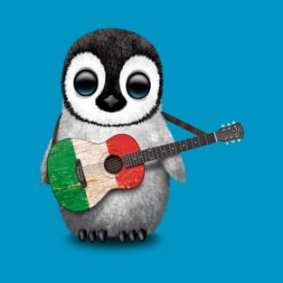 Baby Penguin Playing Italian Flag Guitar T-Shirt