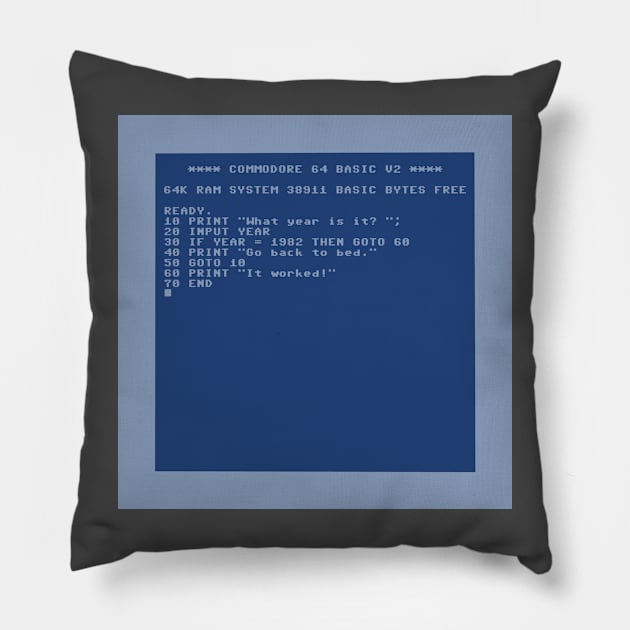 C64 basic time travel script Pillow by BenIrelandBooks