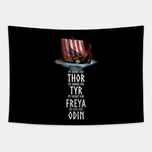 Norse Gods - Thor Tyr Freya Odin - Viking Longship Tapestry