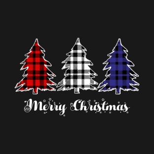 Merry Christmas Trees Red White Blue Plaid Xmas Gift T-Shirt