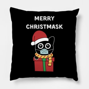 Merry Christmask Black Cat Pillow