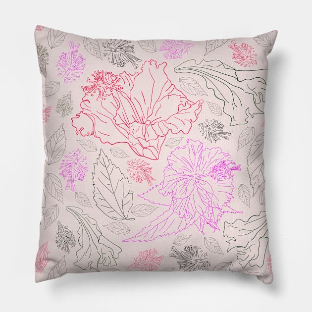 Assorted leaves and flowers neon colors Pillow by Earthy Planty