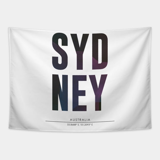 Sydney city typography Tapestry by StudioGrafiikka